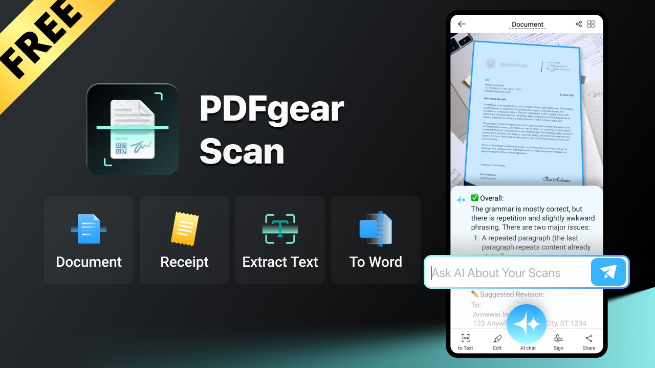PDFgear Scan is a comprehensive scanning application powered by artificial intelligence, and it comes at no cost to users.
